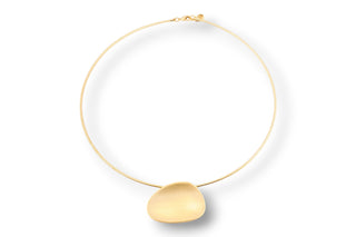 18k gold plated pendant necklace with a large round pendant on a white background
