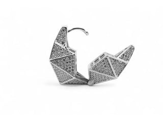 Rhodium plated geometric hoop earrings with zirconias