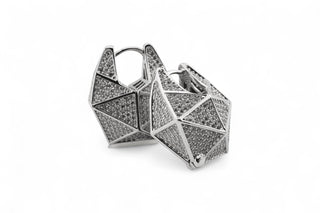 Rhodium plated geometric hoop earrings with zirconias