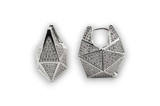 Pair of rhodium plated huggie earrings with zirconias