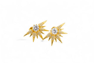 Goldplated sterling silver star-shaped stud earrings with white zirconias 