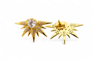 Gold plated sterling silver star-shaped stud earrings with white zirconias 